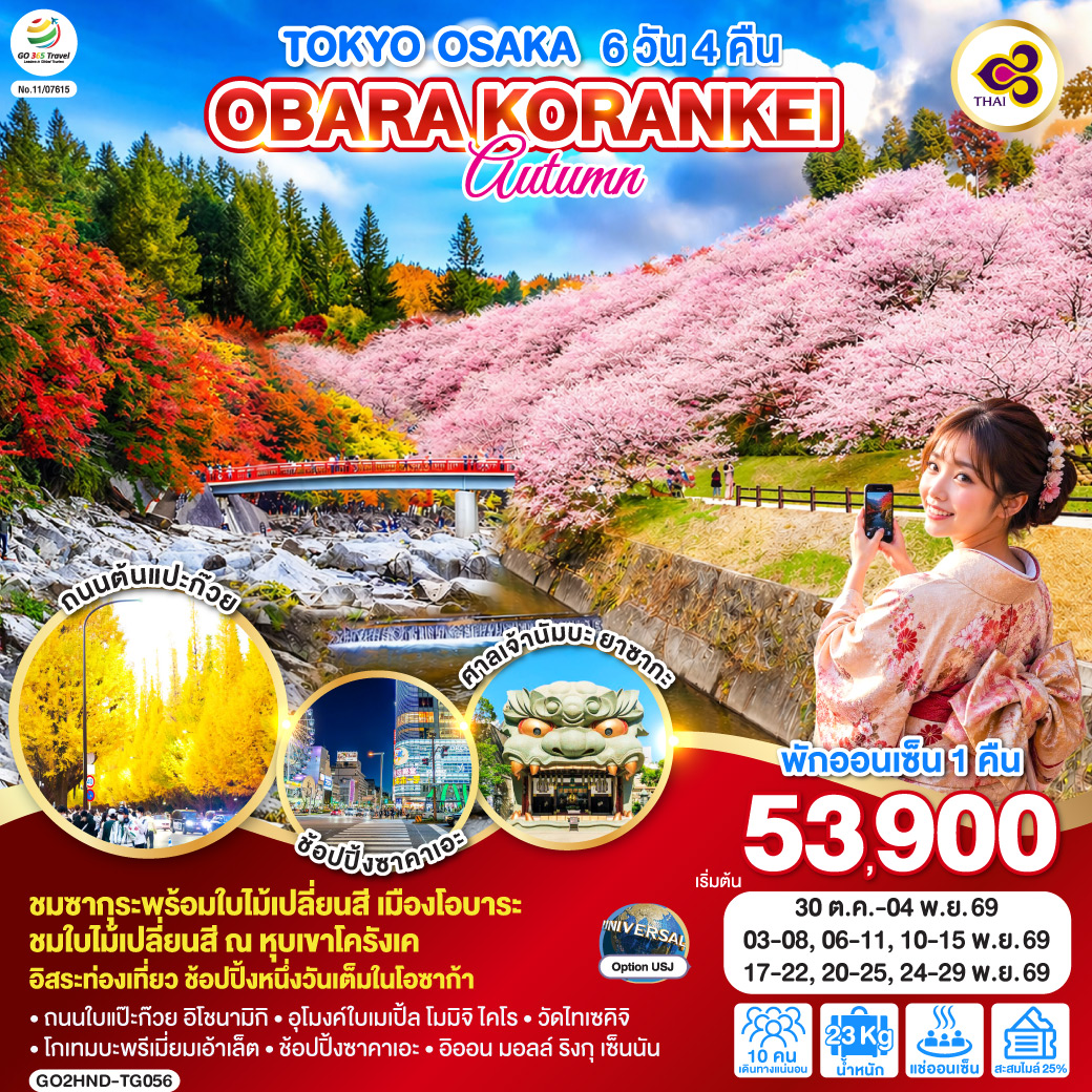 TOKYO OSAKA OBARA KORANKEI AUTUMN  6D 4N โดยสายการบินไทย [TG]