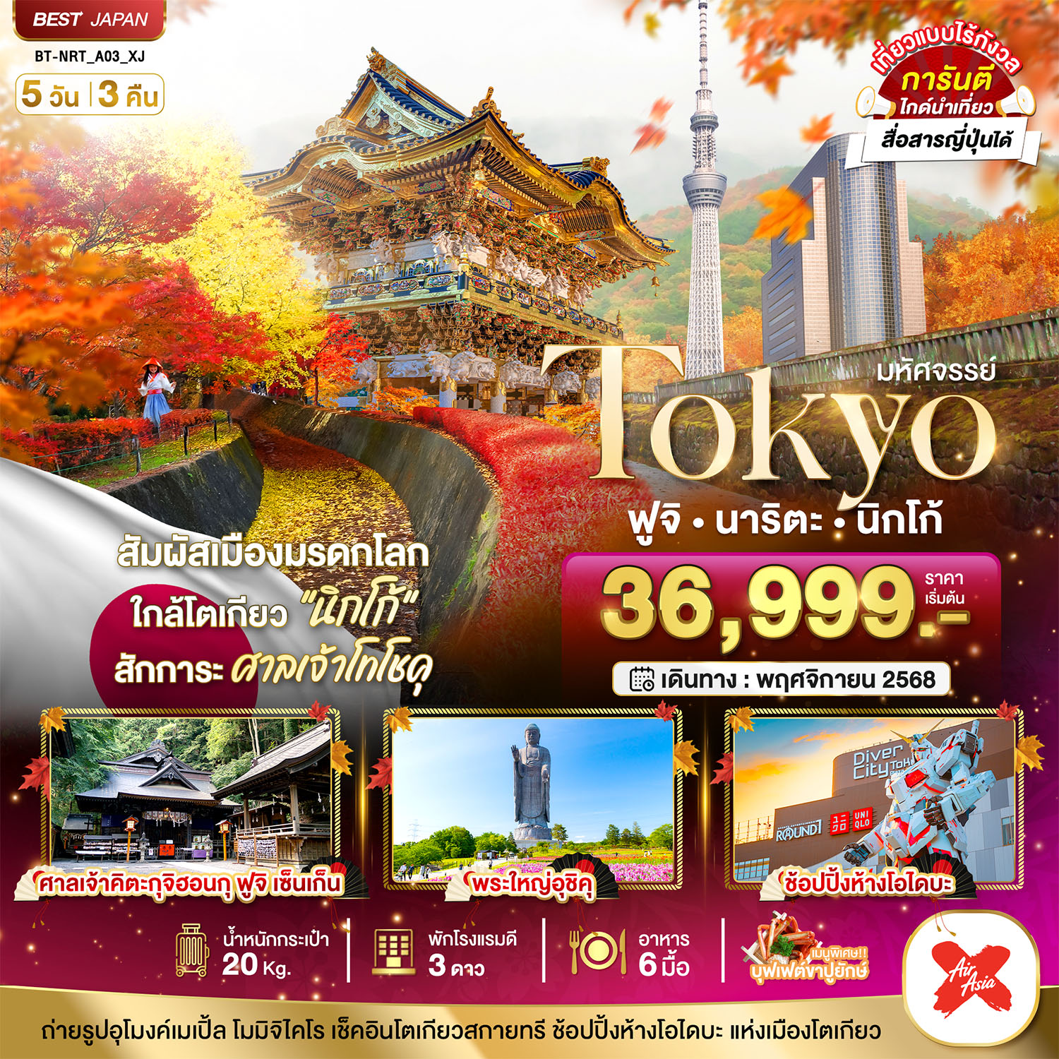 TOKYO ฟูจิ นาริตะ นิกโก้ 5 วัน 3 คืน ใบไม้เปลี่ยนสี