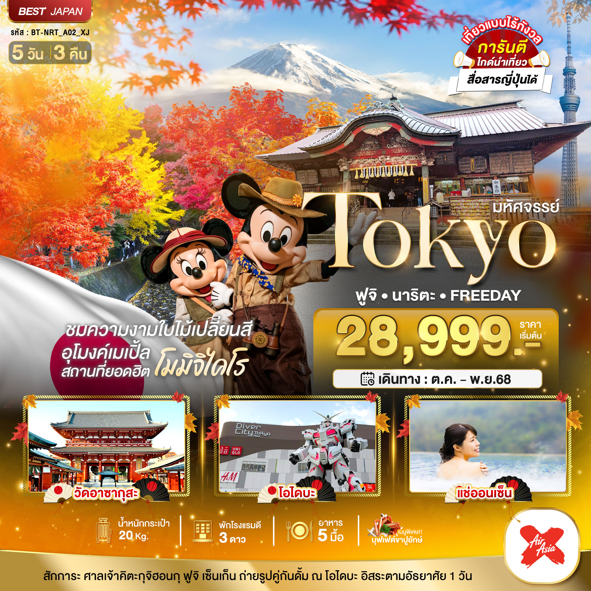 TOKYO ฟูจิ นาริตะ FREEDAY 5 วัน 3 คืน ใบไม้เปลี่ยนสี